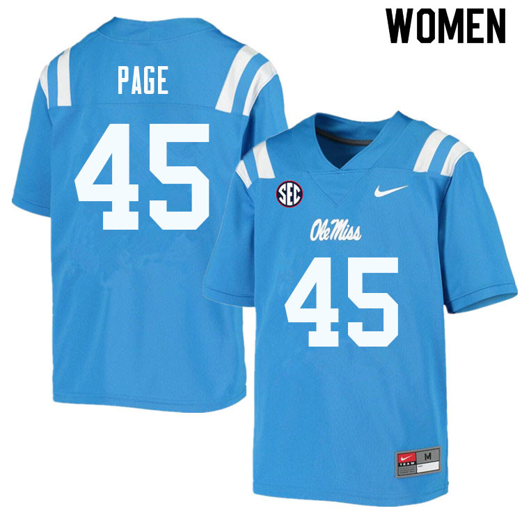 Fred Page Ole Miss Rebels NCAA Women's Powder Blue #45 Stitched Limited College Football Jersey DQI5258JK